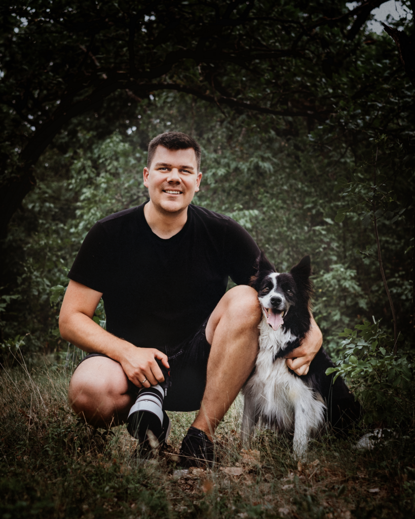 Nemes Laci fotós a border collie kutyájával, Vacakkal